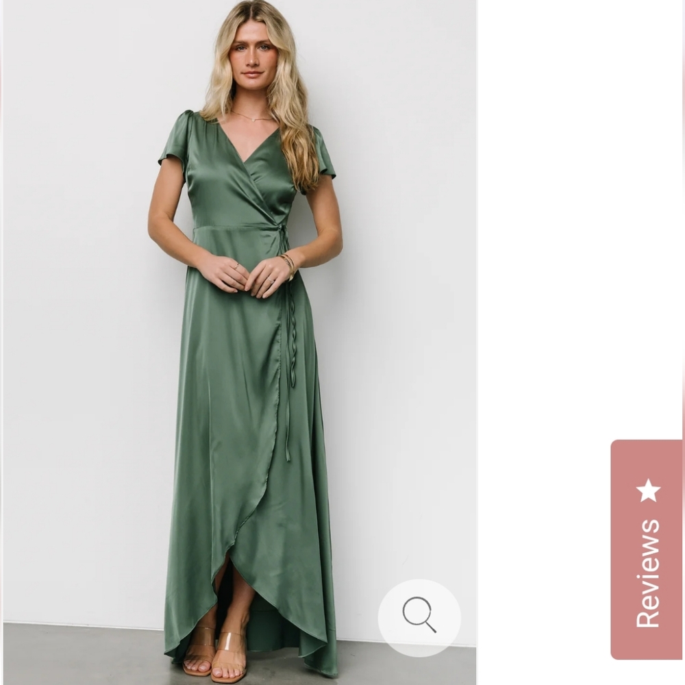 NWT Baltic Born Satin Wrap Gown, Winter Green, Small
